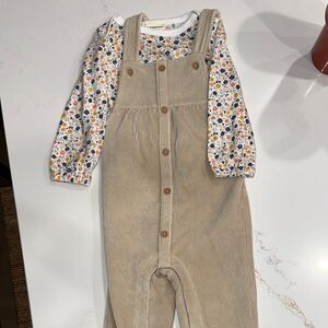 Infant Tan Corduroy Overalls with Long Sleeve Onesie